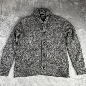 Eddie Bauer Sweater Mens Medium Gray Wool Blend Shawl Collar Button Front Knit